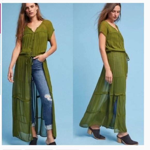 Maeve Tops - Anthropologie Maeve Green Sheer Midori Duster Cardigan‎ Size X Small XS